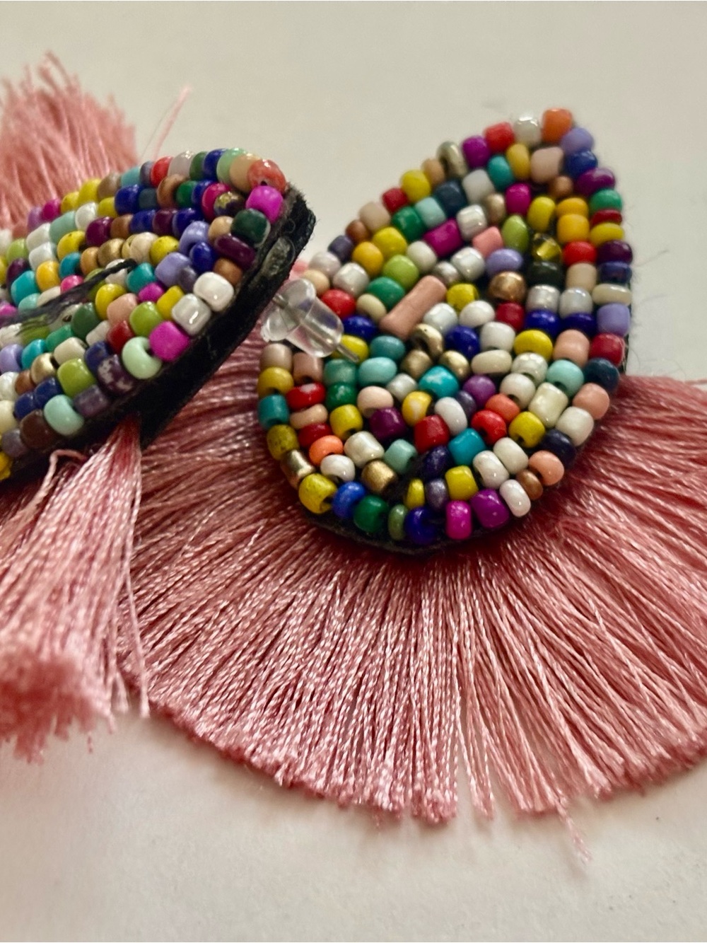 Beaded Multicolor Teardrop Tassel Earrings - Pink